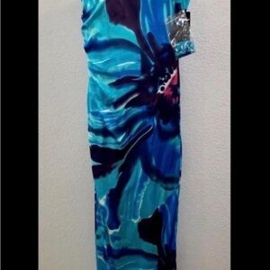 New with tags (yet vintage) Faviana Blue and Black Floral Maxi Dress- size 7/8